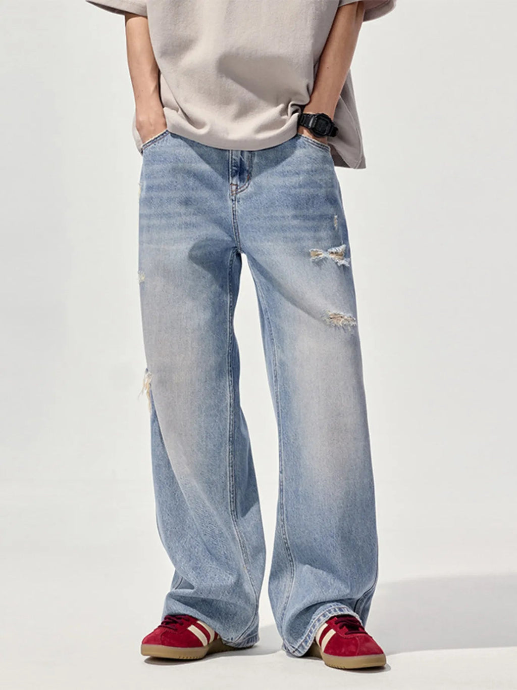 Men's Ripped Wide Leg Jeans - MDX Global Store
