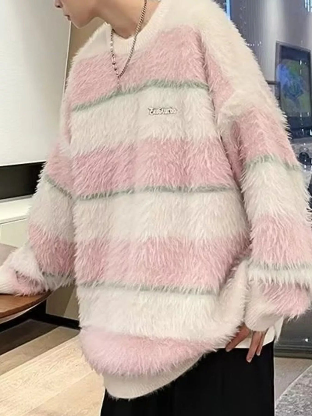 Men's Striped Fuzzy Knit Pullover Sweater - MDX Global Store