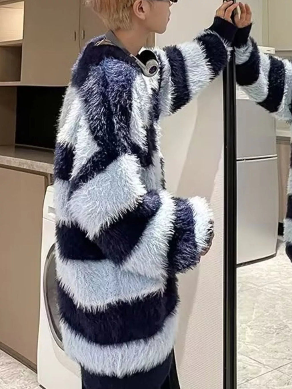 Men's Striped Fuzzy Knit Pullover Sweater - MDX Global Store