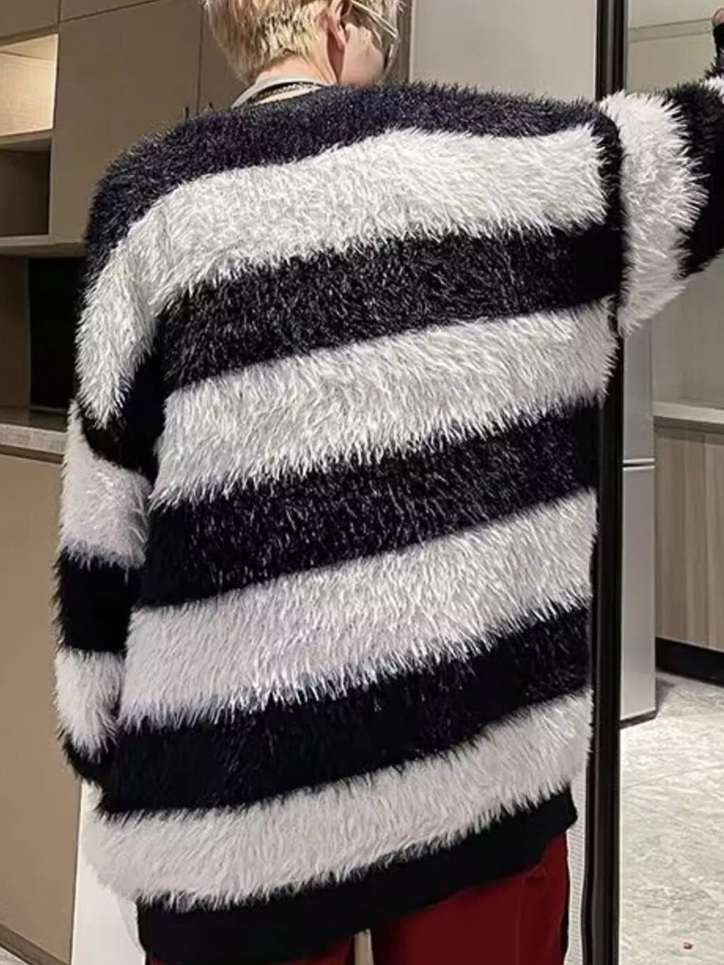 Men's Striped Fuzzy Knit Pullover Sweater - MDX Global Store