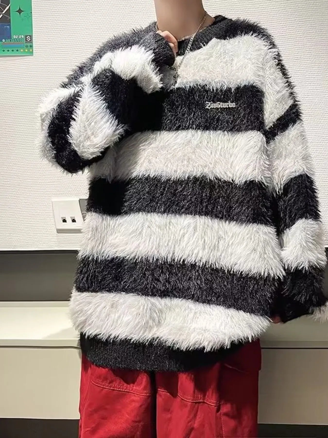 Men's Striped Fuzzy Knit Pullover Sweater - MDX Global Store