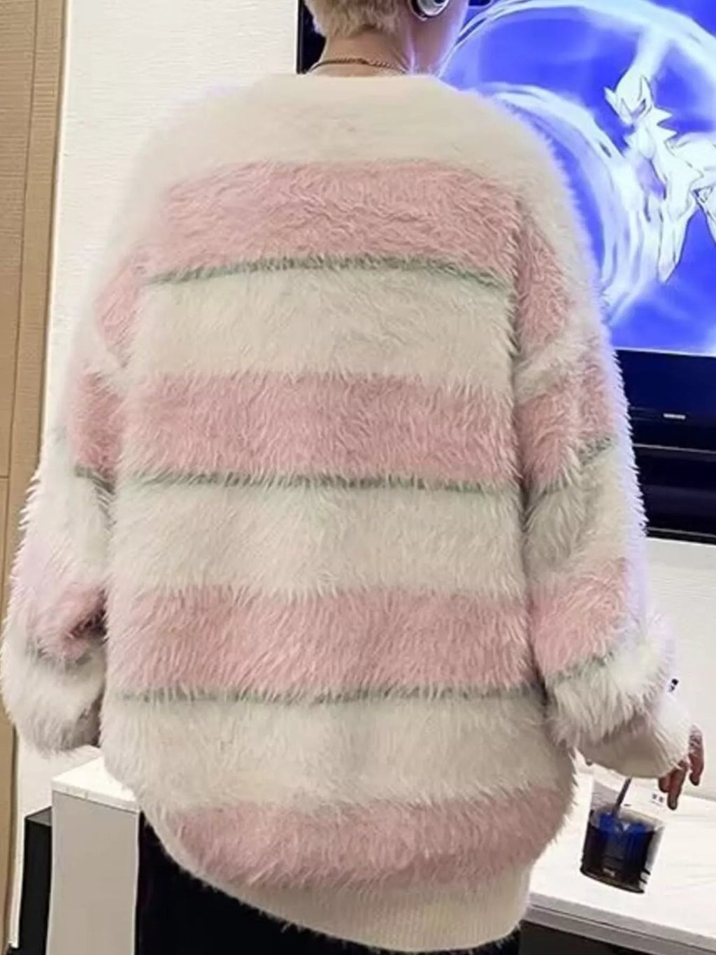 Men's Striped Fuzzy Knit Pullover Sweater - MDX Global Store