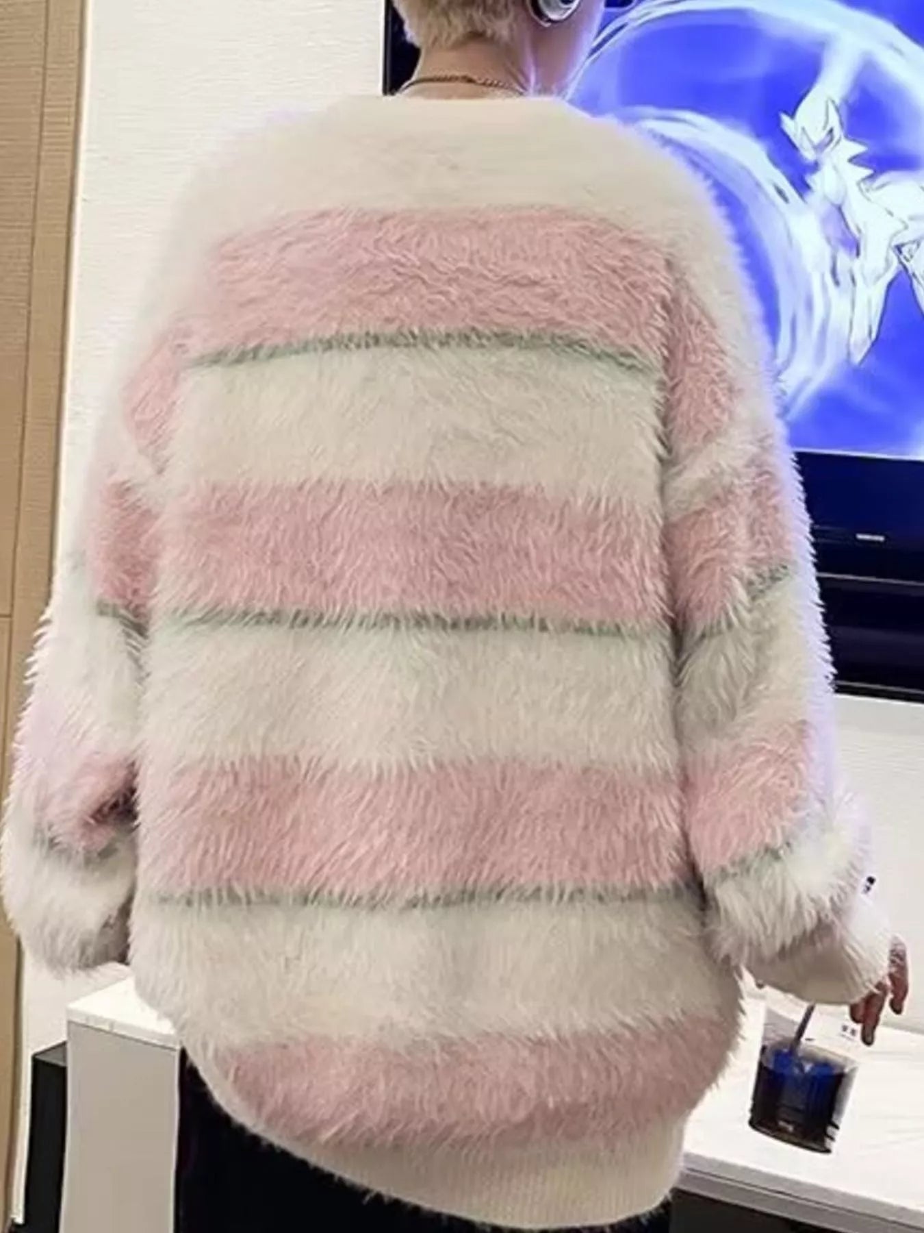 Men's Striped Fuzzy Knit Pullover Sweater - MDX Global Store