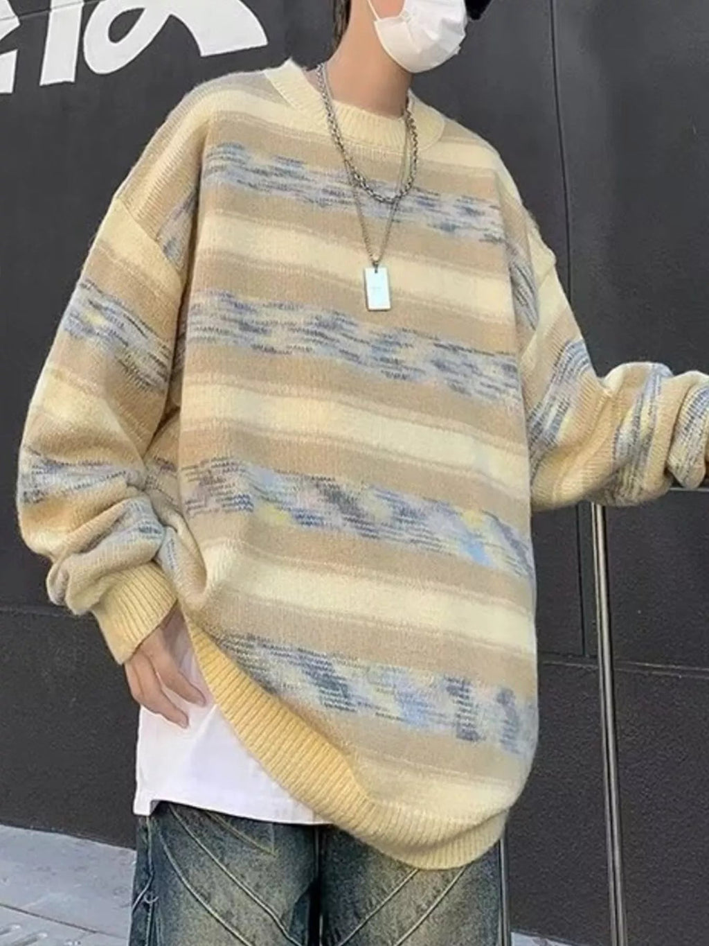 Men's Striped Pattern Oversized Sweater - MDX Global Store