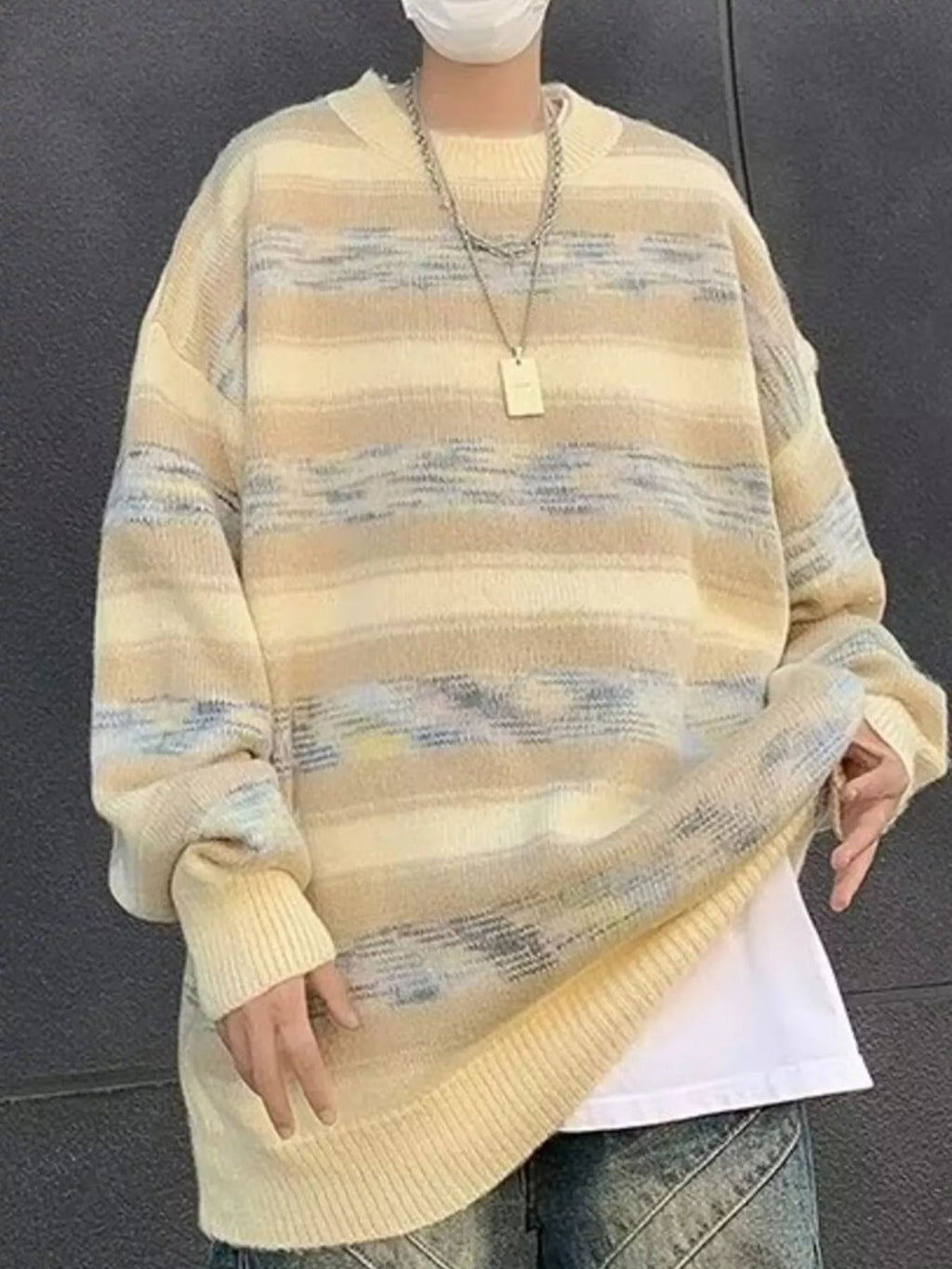 Men's Striped Pattern Oversized Sweater - MDX Global Store