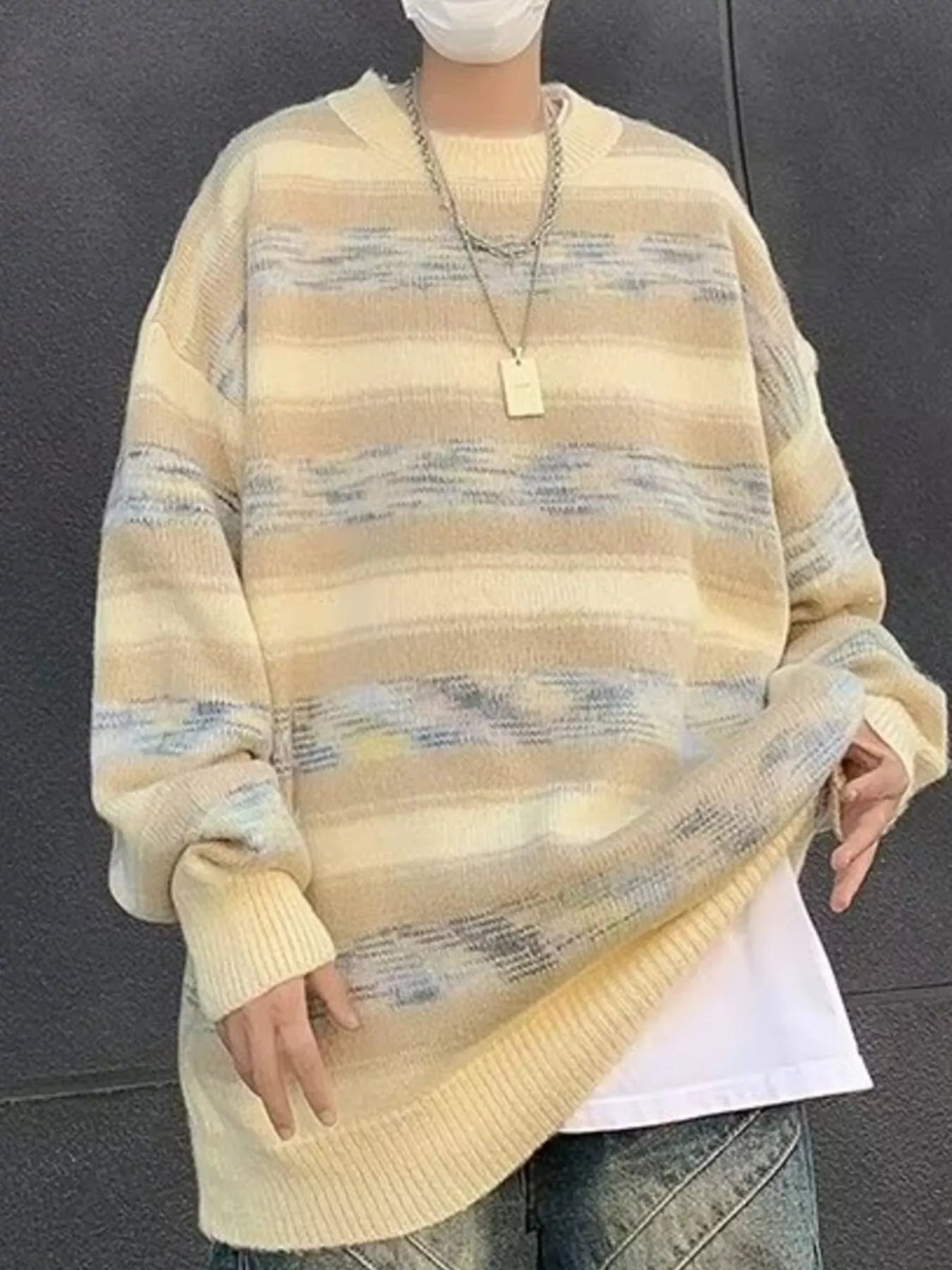 Men's Striped Pattern Oversized Sweater - MDX Global Store