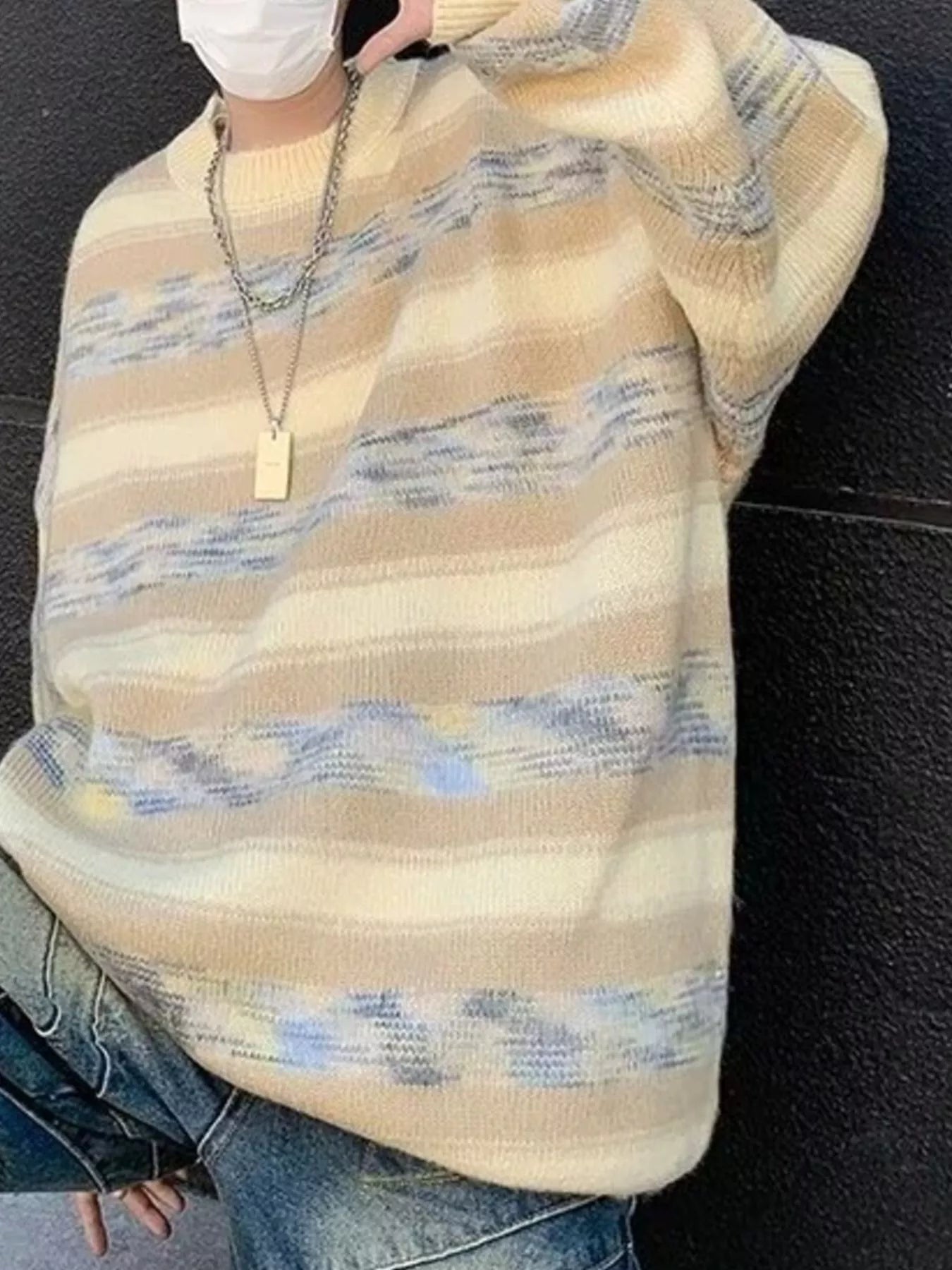 Men's Striped Pattern Oversized Sweater - MDX Global Store