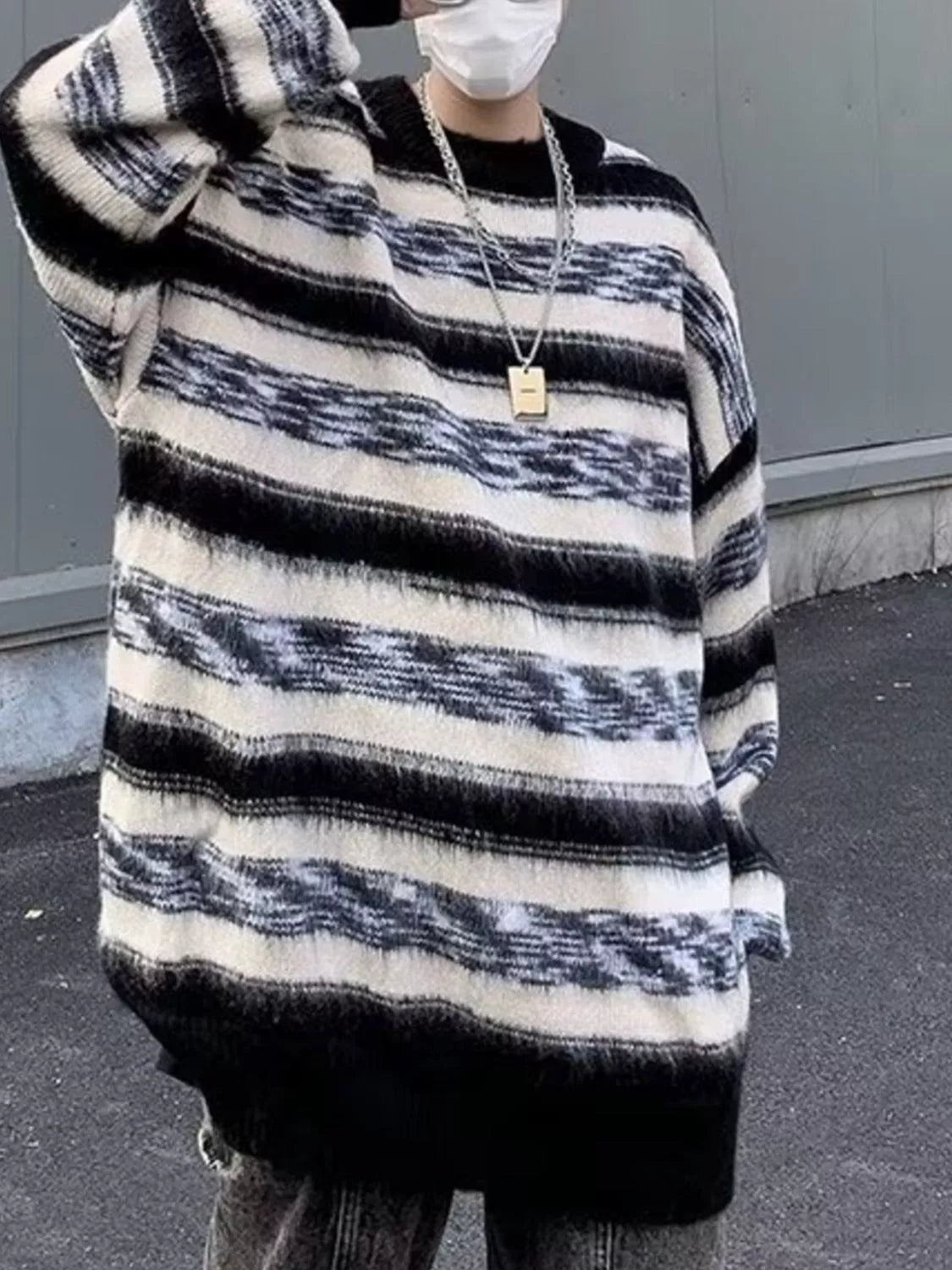 Men's Striped Pattern Oversized Sweater - MDX Global Store
