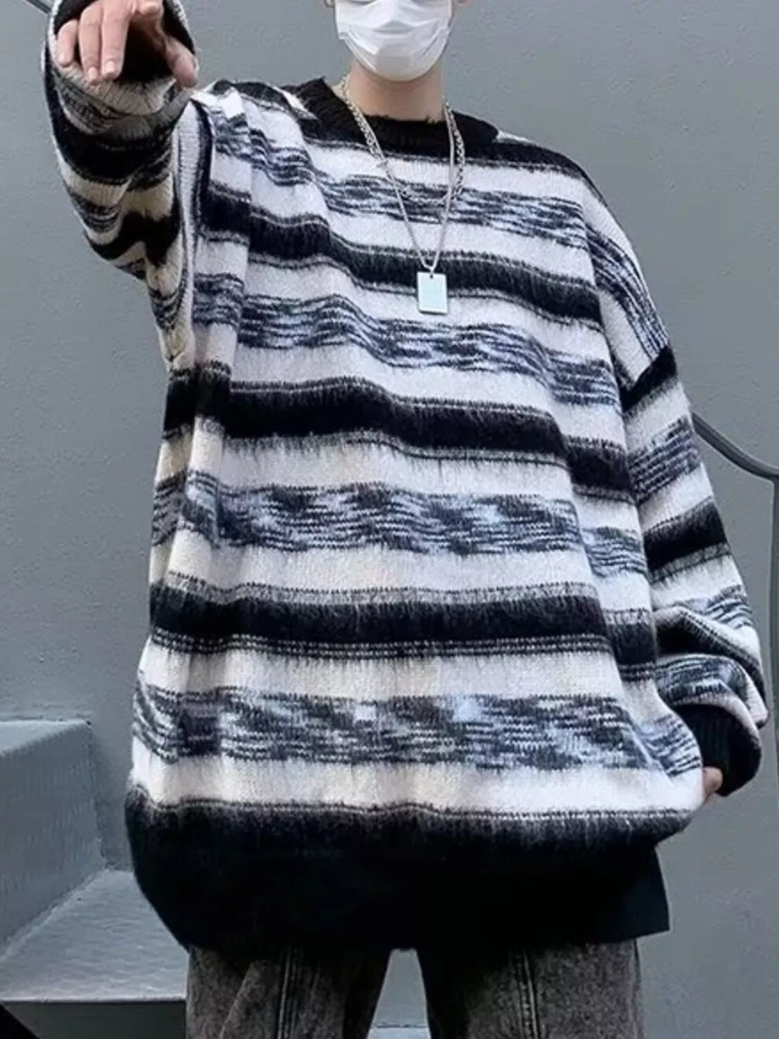 Men's Striped Pattern Oversized Sweater - MDX Global Store