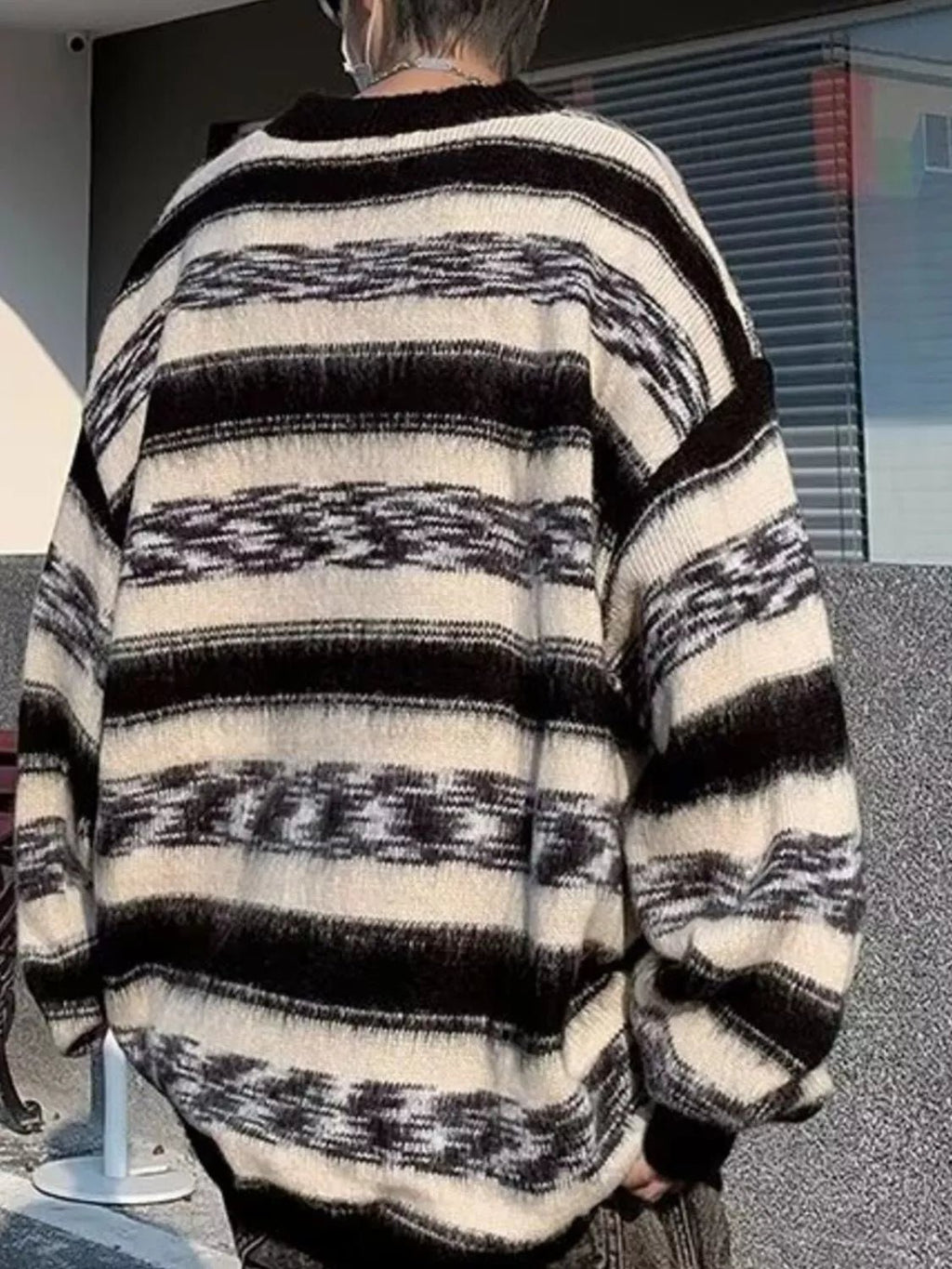 Men's Striped Pattern Oversized Sweater - MDX Global Store