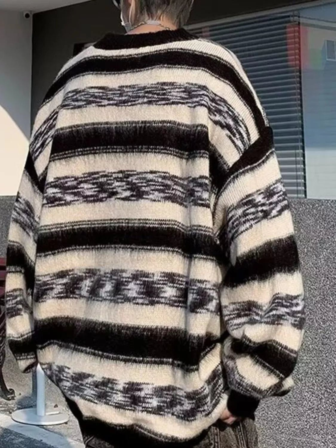 Men's Striped Pattern Oversized Sweater - MDX Global Store