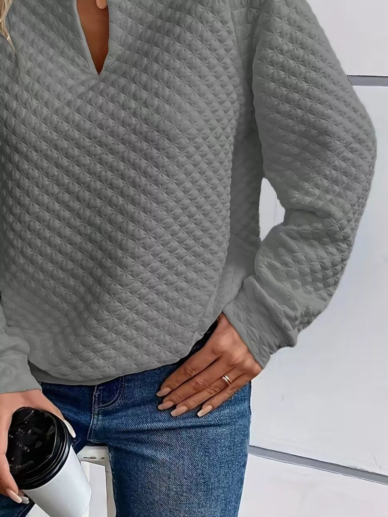 Textured Notched Raglan Sleeve Sweatshirt - MDX Global Store