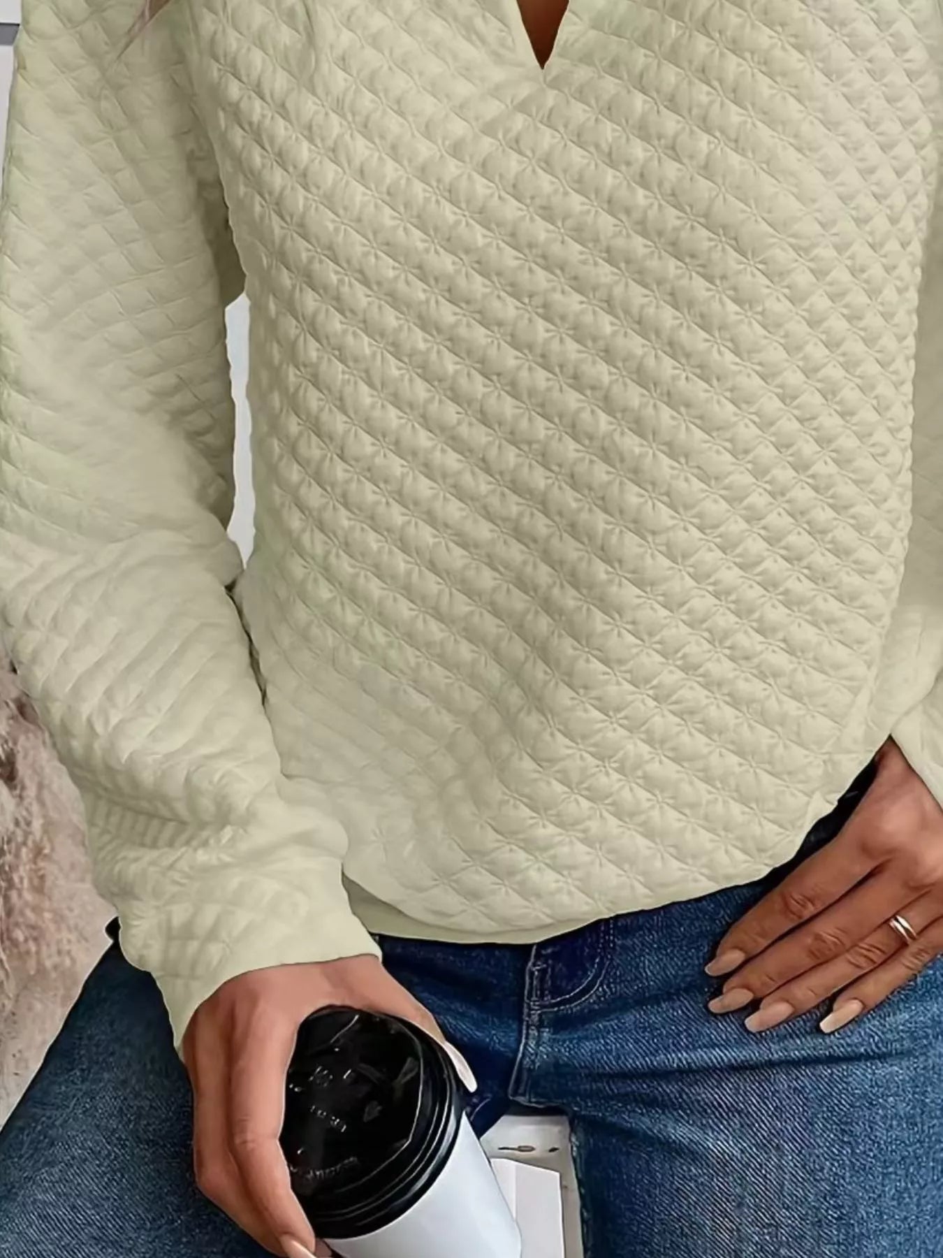 Textured Notched Raglan Sleeve Sweatshirt - MDX Global Store