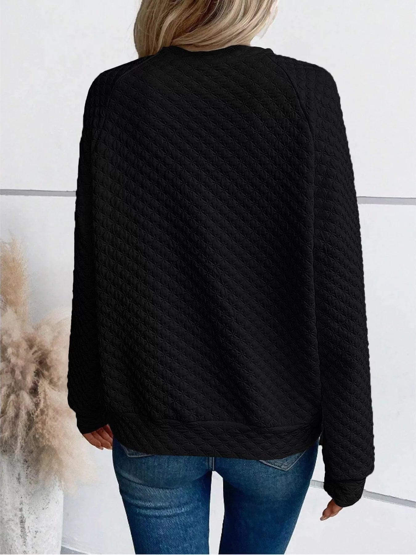 Textured Notched Raglan Sleeve Sweatshirt - MDX Global Store