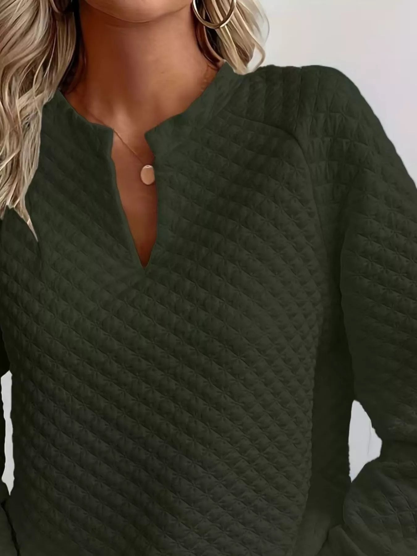 Textured Notched Raglan Sleeve Sweatshirt - MDX Global Store