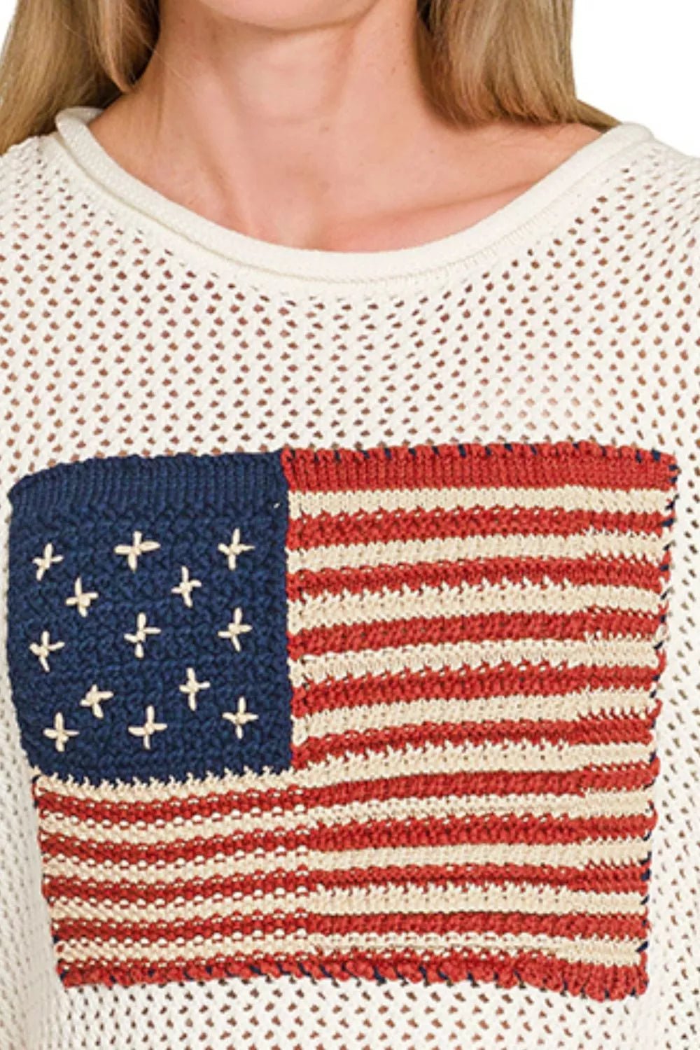 Zenana American Flag Crew Neck Sweater - MDX Global Store